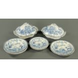 A pair of 19th century blue and white Mandarin pattern opaque china lidded tureens,