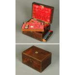 A Victorian rosewood vanity case, brass bound and dated to the top 1849. Width 30.5 cm.