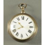A large English silver pair cased verge pocket watch, the case dated 1814 London.