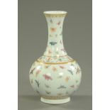 A 19th century Chinese club shaped vase, polychrome,