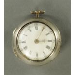An 18th century silver verge pocket watch, by Thomas Lister, Halifax. Outer case diameter 5 cm.
