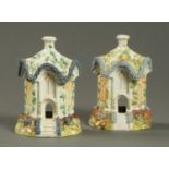 A pair of Victorian Staffordshire pastille burners. Height 16 cm.