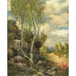 R. Rothenberg, oil on canvas, tree by waterfall in landscape. 33 cm x 26 cm, framed, signed.