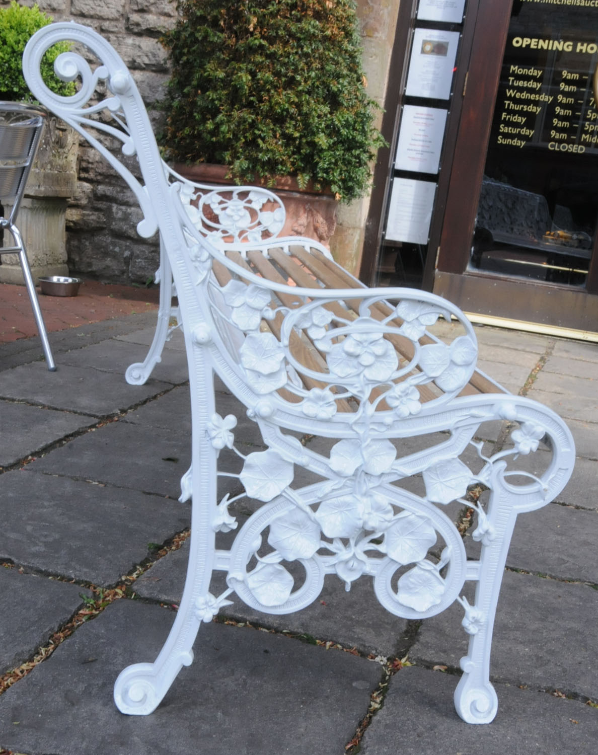 A Victorian Coalbrookdale Nasturtium pattern cast iron bench, marked "CBDALE Co, No. - Image 4 of 21