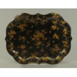 A large George III black and gold decorated Toleware tray. 800 mm x 630 mm.