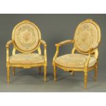 A pair of late 19th century Continental giltwood armchairs,