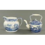 A large Copeland Spode Italian pattern jug, and a Tower pattern teapot. Largest height 31 cm.
