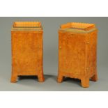 A pair of burr walnut and gilt painted bedside cabinets, in the Biedermeier style, circa 1930,