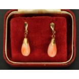 A pair of 9 ct gold and coral earrings.