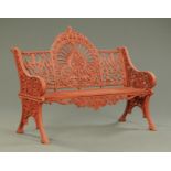 A Victorian style cast iron garden bench. Width 118 cm (see illustration).