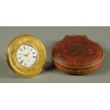 A 19th century brass cased strut desk watch, with enamelled dial, Roman numerals,