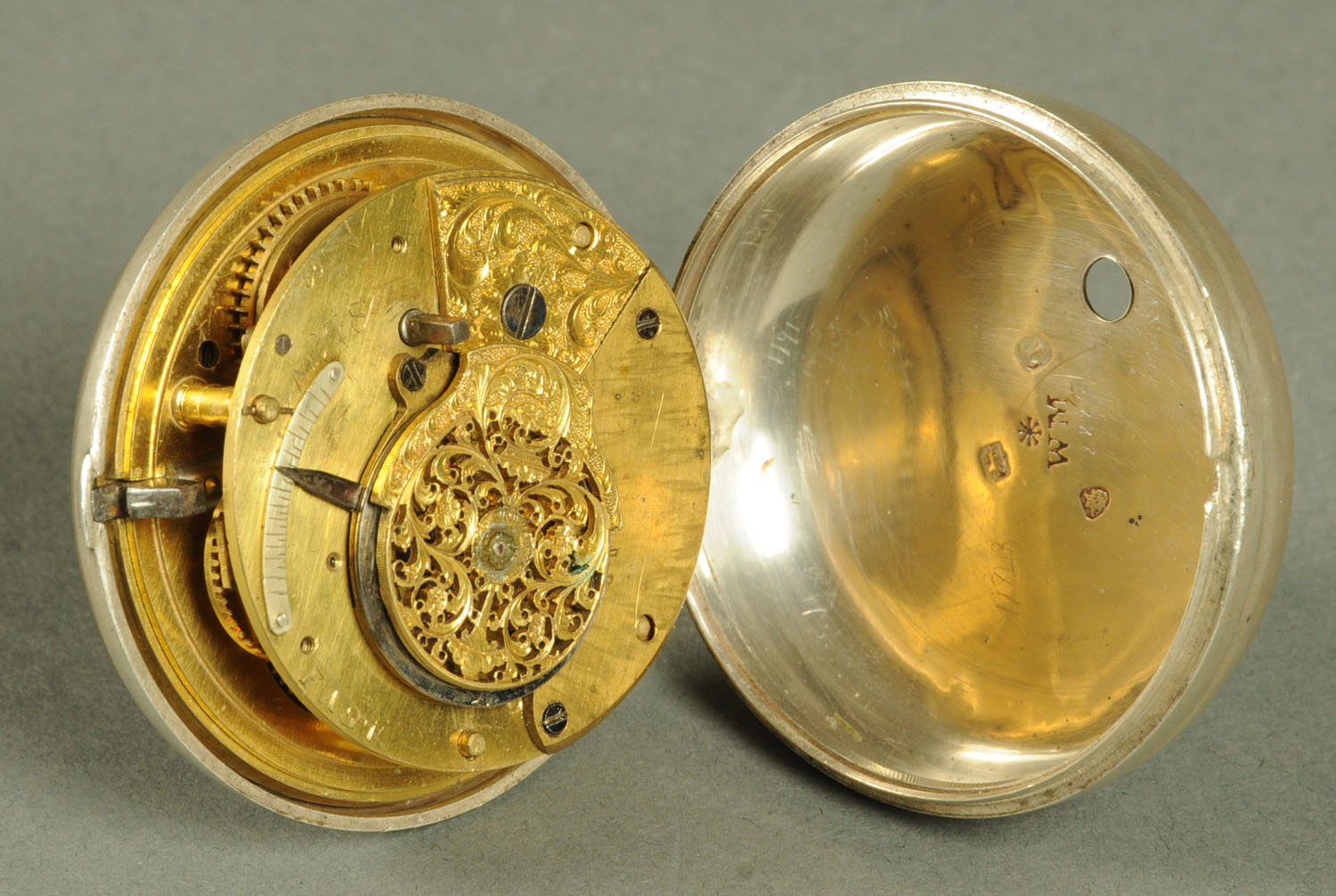 A large English silver pair cased verge pocket watch, the case dated 1814 London. - Image 2 of 2