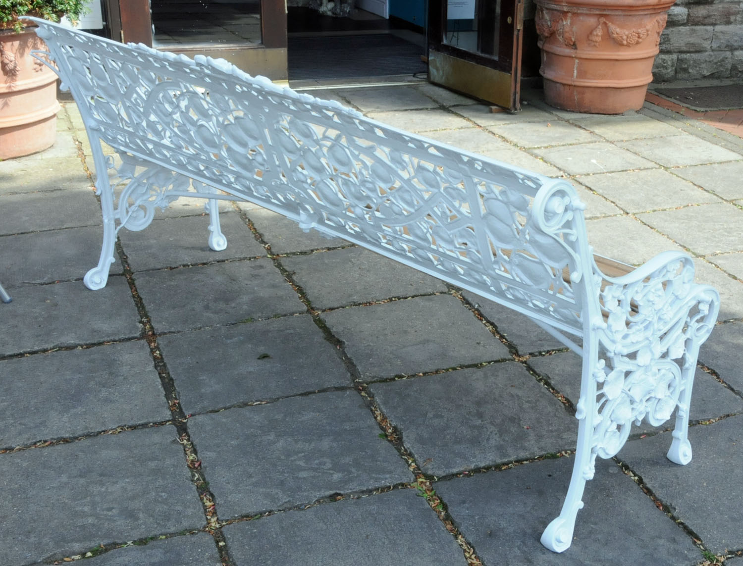 A Victorian Coalbrookdale Nasturtium pattern cast iron bench, marked "CBDALE Co, No. - Image 3 of 21