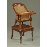 A Regency/William IV mahogany Bergere child's chair and stand.