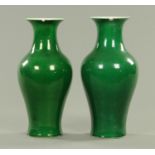 A pair of Chinese green vases, Yongzheng marks circa 1723-1735. Height 31 cm.