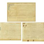 Three large framed indentures, 1673, 1721 and 1724.