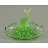 A Walther Sohne style glass centre piece, with dolphin. Diameter 29 cm.