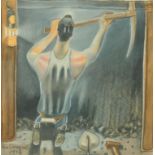 Ron Gribbons, pastel, miner with pickaxe. 60 cm x 60 cm, signed and dated 1958.