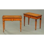 A pair of Victorian walnut rosewood and inlaid turnover top games tables,