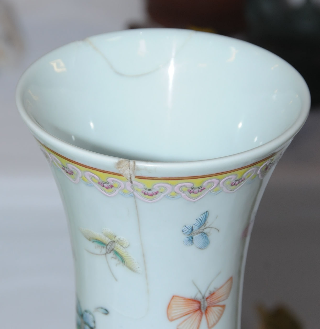 A 19th century Chinese club shaped vase, polychrome, - Image 5 of 7