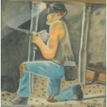 Ron Gribbons, pastel, miner with drill. 60 cm x 60 cm, framed, signed and dated 1951.