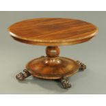 A William IV rosewood centre table, with faceted column,