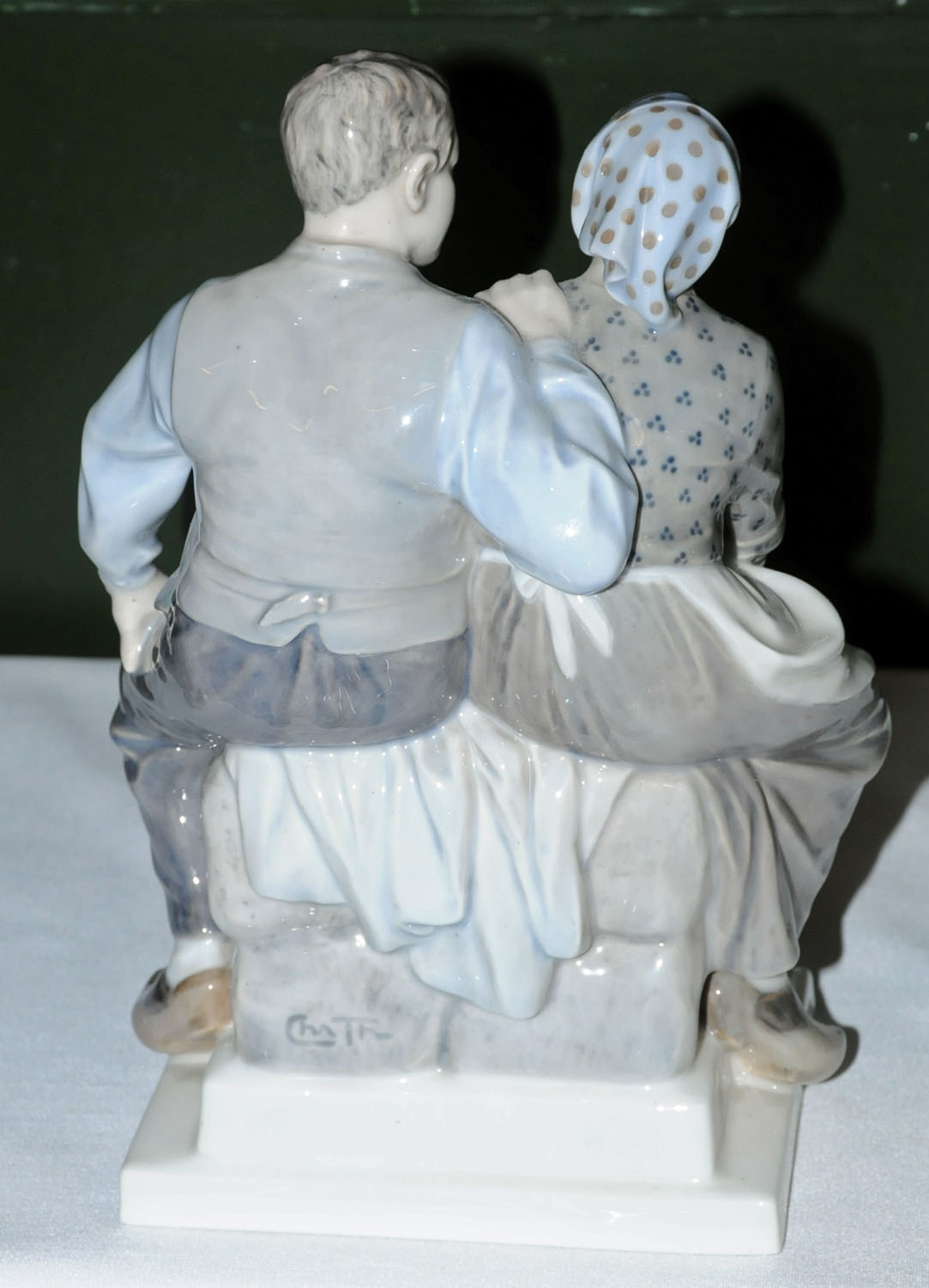 A large Royal Copenhagen figure group, seated couple wearing clogs. - Image 3 of 4