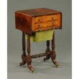 A William IV mahogany worktable, twin drop flap,