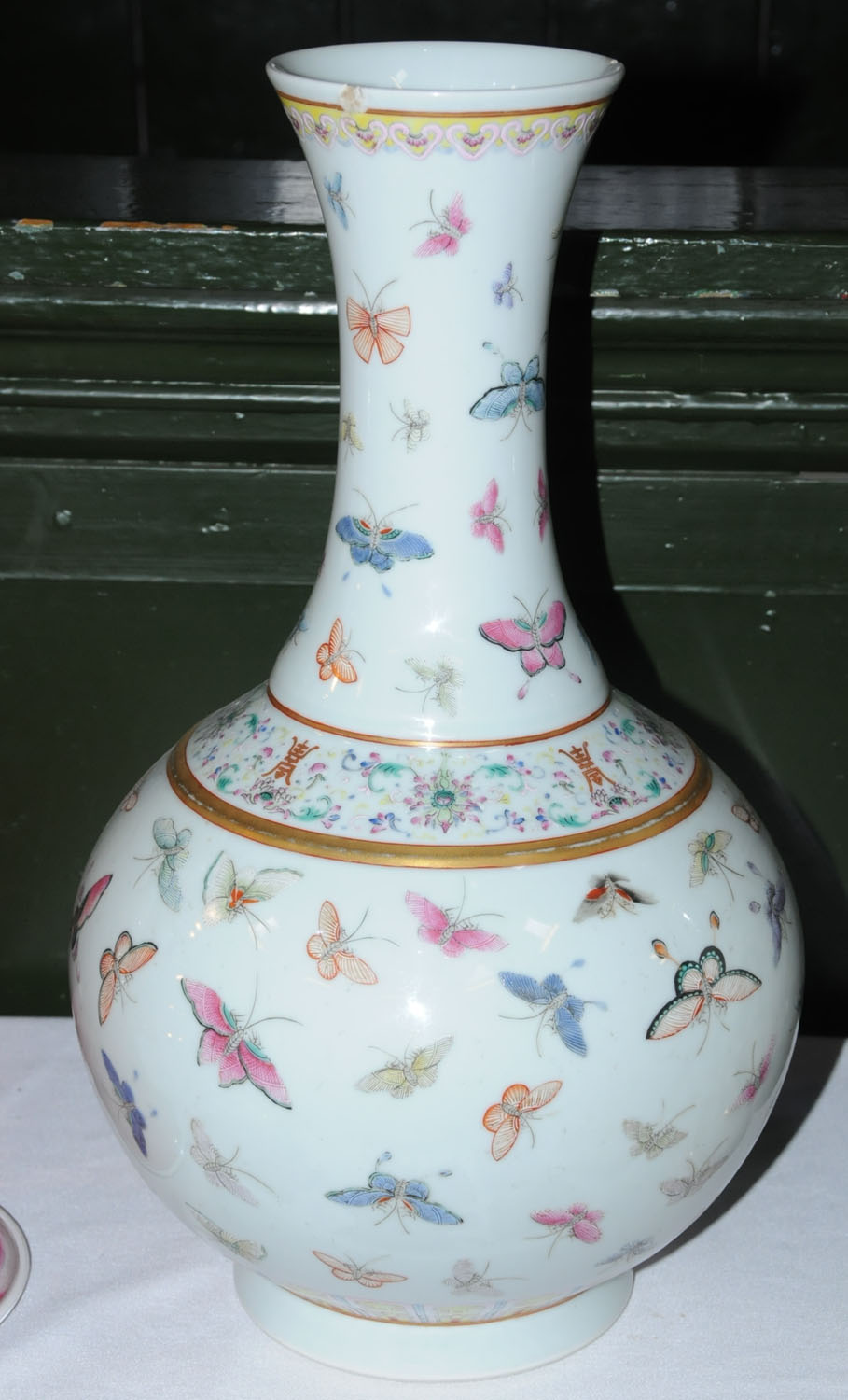 A 19th century Chinese club shaped vase, polychrome, - Image 3 of 7