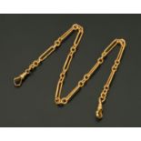 A 15 ct gold Albert chain, with elongated links stamped "15 .625". Length 42 cm, 33.