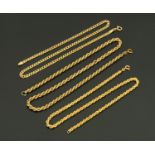 Three 9 ct gold necklaces, two rope twist and another, 25 grams (see illustration).