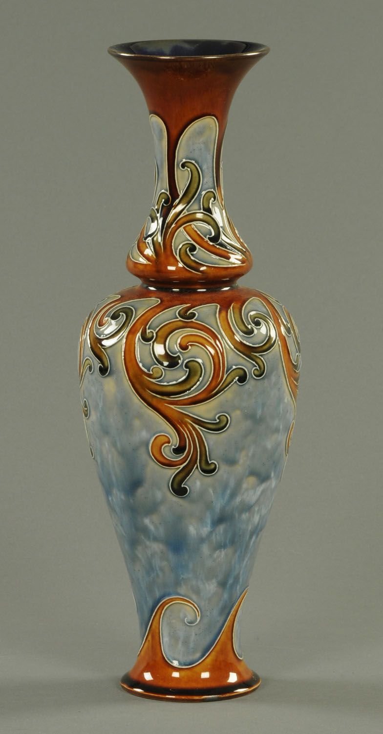 A Royal Doulton vase, Frank Butler, stylised tube lined design. Height 45 cm (see illustration).