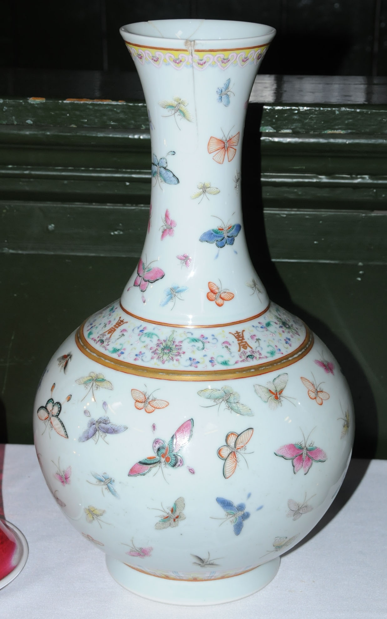 A 19th century Chinese club shaped vase, polychrome, - Image 4 of 7