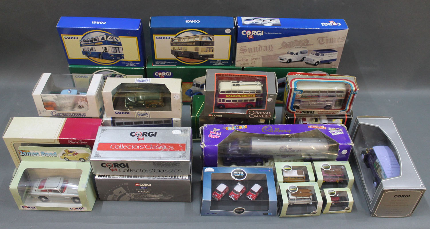 A box of Corgi and Oxford diecast model vehicles including Fire Heroes,