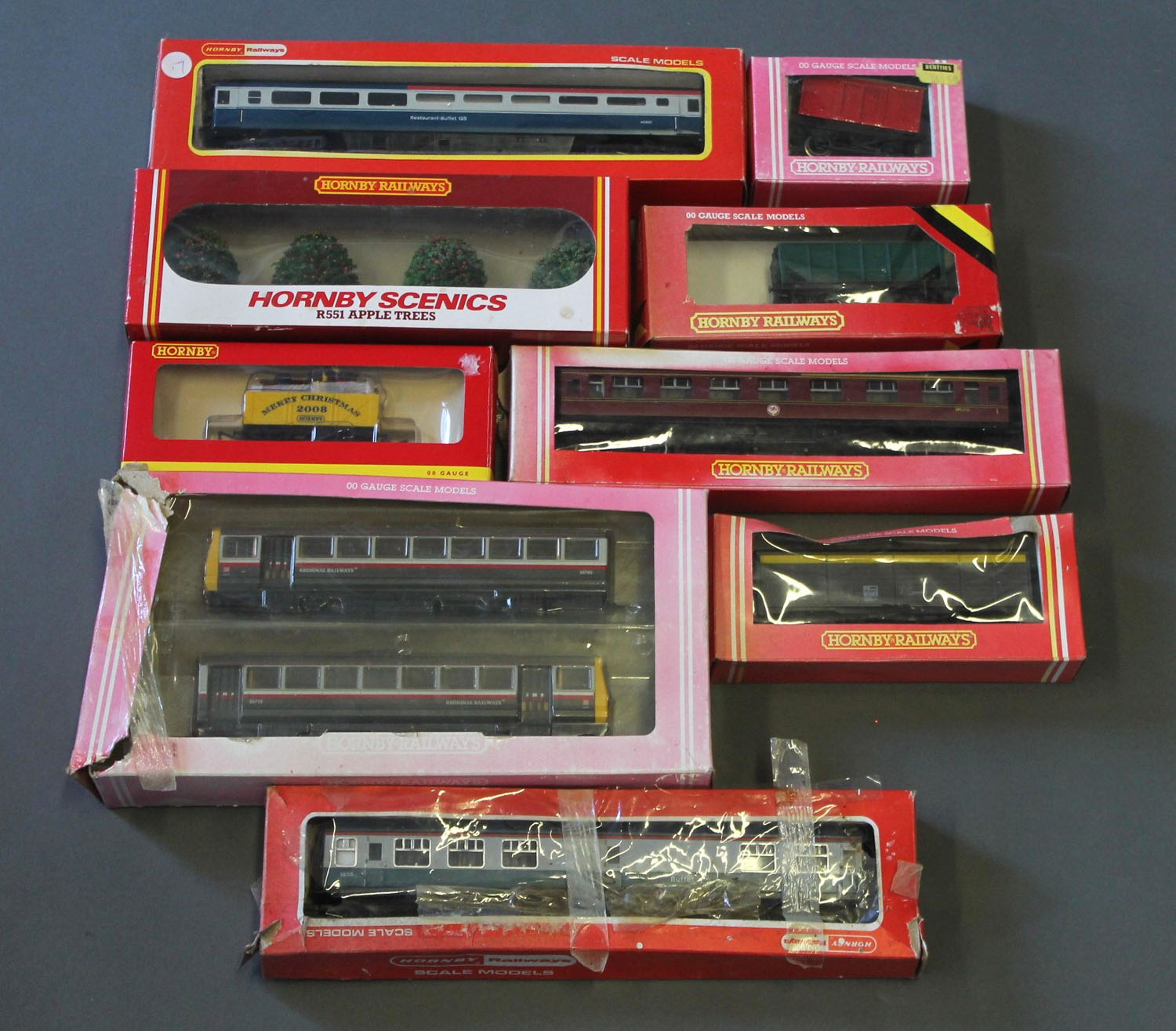 A collection of boxed Hornby coaches,