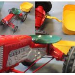 A metal Tri-ang child's pedal tractor with trailer & connecting pin