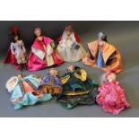 A collection of costume and other dolls including Royal miniature figures and Peggy Nisbet dolls