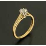 A 9 ct yellow gold diamond solitaire ring, size J.