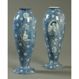 A pair of Britannia Ware blue and white transfer printed vases by S. Hancock & Sons, Stoke on Trent.