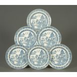 Six Wedgwood of Etruria blue and white willow patterned plates. Diameter 23 cm.