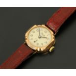 A 9 ct gold ladies wristwatch by Precista. Case width 21 mm.