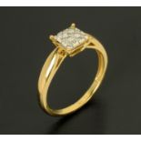 A 9 ct yellow gold diamond cluster ring, size K/L.