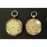 A Kendal & Dent open faced pocket watch, key wind, and another with silver coloured metal dial.