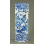 A Chinese blue and white cylindrical stick stand, decorated with birds and branches. Height 60 cm.