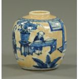 A 19th century Chinese blue and white ginger jar. Height 12 cm.