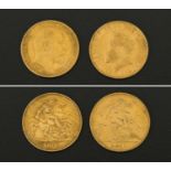 Two George V half sovereigns, 1905 and 1913.