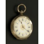 A late 19th century Continental silver coloured fob watch, foliate engraved, the case stamped "935".
