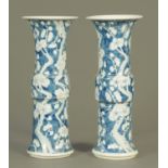 A pair of 19th century Gu shaped beaker vases, each with four character mark to base.