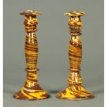 A pair of Slipware candlesticks. Height 34.5 cm.