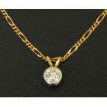 An 18 ct two tone gold pendant, on yellow gold chain, rubover set with a diamond weighing +/- .